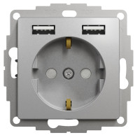 Розетка силовая с заземлением + USB A+A, 2.4A, со шторками, Алюминий, Sedna Design SDD113052