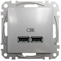 Розетка USB двойная А+А, 2.1А, 230В, Алюминий, Sedna Design SDD113401