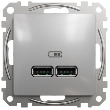 Розетка USB подвійна А+А, 2.1А, 230В, Алюміній, Sedna Design SDD113401