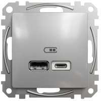Розетка USB подвійна А+C, 2.4А, 230В, Алюміній, Sedna Design SDD113402