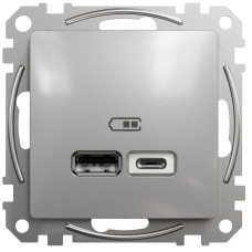 Розетка USB подвійна А+C, 2.4А, 230В, Алюміній, Sedna Design SDD113402