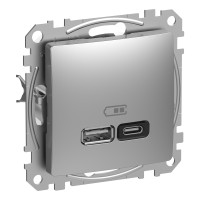 Розетка USB двойная А+C, 3А, 45Вт, 230В, Алюминий, Sedna Design SDD113404