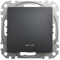 Одноклавишный выключатель с синей подсветкой 10А-250В, Черно-серый, Sedna Design SDD114101L