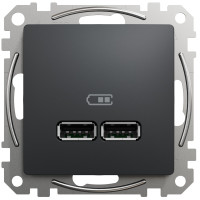 Розетка USB подвійна А+А, 2.1А, 230В, Чорно-сірий, Sedna Design SDD114401