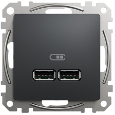 Розетка USB подвійна А+А, 2.1А, 230В, Чорно-сірий, Sedna Design SDD114401