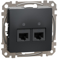 Комп'ютерна розетка подвійна RJ45, кат. 5e, неекр. UTP, Чорно-сірий, Sedna Design SDD114452