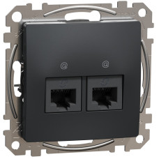 Комп'ютерна розетка подвійна RJ45, кат. 5e, неекр. UTP, Чорно-сірий, Sedna Design SDD114452