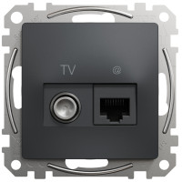 Компьютерная розетка RJ45+TV, кат. 6, неэкр. UTP, Черно-серый, Sedna Design SDD114469T
