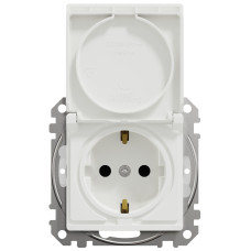 Розетка силова з заземленням з кришкою IP44, 16A - 250В зі шторками, Білий, Sedna Design SDD211024