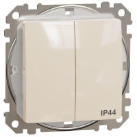 Двохклавішний вимикач IP44, 10А-250В, Бежевий, Sedna Design SDD212105
