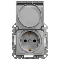 Розетка силовая с заземлением с крышкой IP44, 16A - 250В со шторками, Алюминий, Sedna Design SDD213024