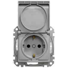 Розетка силова з заземленням з кришкою IP44, 16A - 250В зі шторками, Алюміній, Sedna Design SDD213024