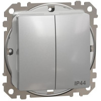 Двохклавішний вимикач IP44, 10А-250В, Алюміній, Sedna Design SDD213105