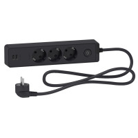 Подовжувач на 3 розетки + 2хUSB 2.4А, кабель 1.5 метри, чоний, Schneider Electric ST943U1B