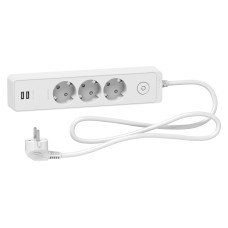 Подовжувач на 3 розетки + 2хUSB 2.4А, кабель 1.5 метри, білий, Schneider Electric ST943U1W