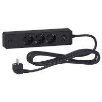 Удлинитель на 3 розетки + 2хUSB 2.4А, кабель 3 метра, черный, Schneider Electric ST943U3B