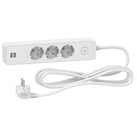 Подовжувач на 3 розетки + 2хUSB 2.4А, кабель 3 метри, білий, Schneider Electric ST943U3W