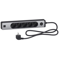 Удлинитель на 5 розеток + 2хUSB 2.4А, кабель 1,5 метра, черный+алюминий, Schneider Electric ST945U1BA
