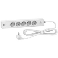 Удлинитель на 5 розеток + 2хUSB 2.4А, кабель 3 метра, белый, Schneider Electric ST945U3W