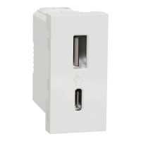 Розетка USB зарядная 2.4А, тип А+C, 1 модуль, белый, Unica NEW NU301618