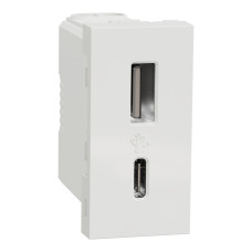 Розетка USB зарядна 2.4А, тип А+С, 1 модуль, білий, Unica NEW NU301618