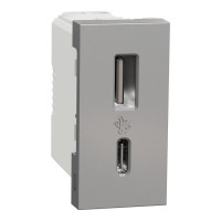 Розетка USB зарядная 2.4А, тип А+C, 1 модуль, алюминий, Unica NEW NU301630