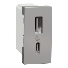Розетка USB зарядна 2.4А, тип А+С, 1 модуль, алюміній, Unica NEW NU301630