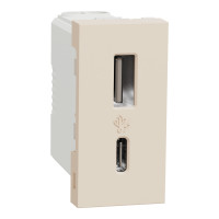 Розетка USB зарядна 2.4А, тип А+С, 1 модуль, бежевий, Unica NEW NU301644