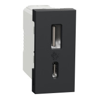 Розетка USB зарядна 2.4А, тип А+С, 1 модуль, антрацит, Unica NEW NU301654