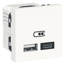 Розетка USB зарядна подвійна, 2.4А,  тип, A+C, 2 модуля, білий, Unica NEW NU301818