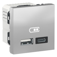 Розетка USB зарядна подвійна, 2.4А,  тип A+C, 2 модуля, алюміній, Unica NEW NU301830
