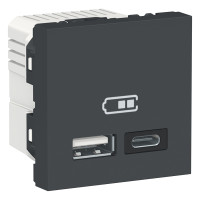Розетка USB зарядна подвійна, 2.4А,  тип A+C, 2 модуля, антрацит, Unica NEW NU301854