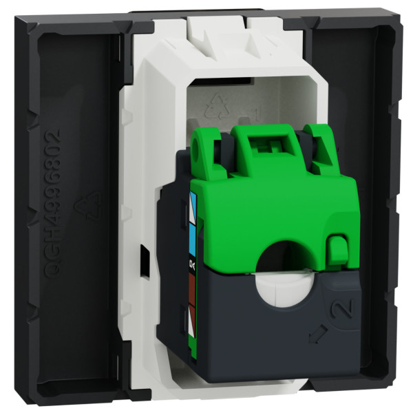 Розетка комп'ютерна RJ45, одинарна, кат.5e UTP, 2 модуля, антрацит, Unica NEW NU341154