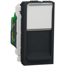 Розетка комп'ютерна RJ45, одинарна, кат.6 UTP, 1 модуль, антрацит, Unica NEW NU341454