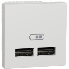 Розетка USB зарядна подвійна 2.1А, тип А, 2 модуля, білий, Unica NEW NU341818