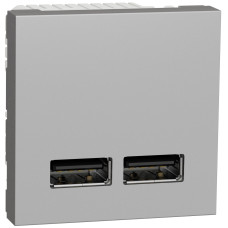 Розетка USB зарядна подвійна 2.1А, тип А, 2 модуля, алюміній, Unica NEW NU341830