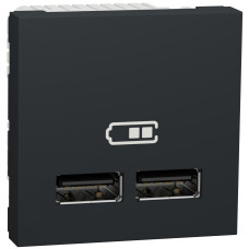 Розетка USB зарядна подвійна 2.1А, тип А, 2 модуля, антрацит, Unica NEW NU341854