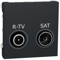 Розетка R-TV/SAT прохідна, 2 модуля, антрацит, Unica NEW NU345654