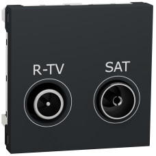 Розетка R-TV/SAT прохідна, 2 модуля, антрацит, Unica NEW NU345654